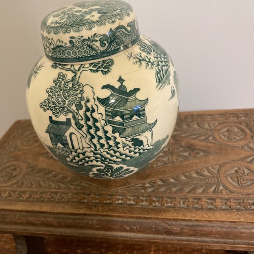 Mason's England Ginger Jar Green Willow made for Twinning Tea 1940's 5" tall - Picture 2 of 7