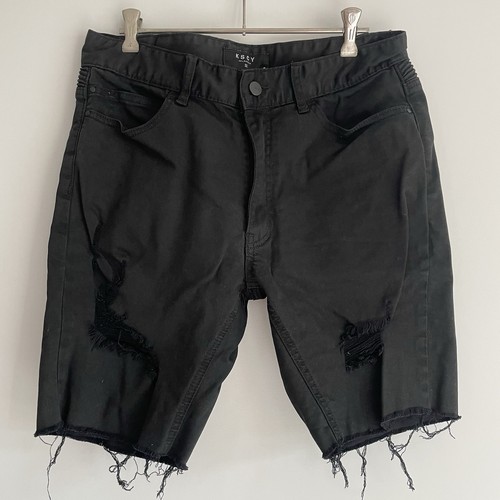 KSCY Kiss Chasey Shorts Black Mens Size 32 Distressed Cotton Blend Casual Party