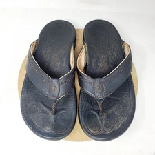 Olukai Hiapo Sandals Mens 8 Black Leather Shoes Slip On Pool Beach Flip Flop