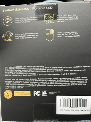 SanDisk 1TB Extreme Portable SSD - do 1050MB/s, USB-C, USB 3.2-szary - Zdjęcie 2 z 2