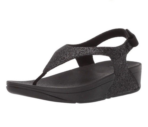 FITFLOP SIZE 6 BLACK GLITTER TOE POST SLINGBACK THONG STRAP SANDALS EUR 39 US 8 - Picture 2 of 4