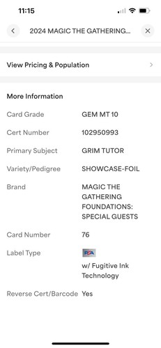 2024 MTG SPG Grim Tutor Showcase Foil #76 PSA 10, PSA Pop 1 - Picture 4 of 4