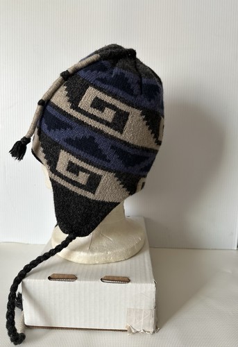 Braided Tassel Hat Blue Gray Black Beanie by Paris One Size Wool Ski Cap - Bild 3 von 13