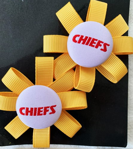 YAY! KC Chiefs Season! 5 NOS Ribbons Buttons Craft Hair/Sew Embellishments - Picture 5 of 7