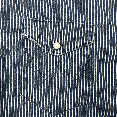 Vintage Wrangler Western Shirt Men Sz XL Blue White Heavy Denim Pinstripes XLong - Picture 6 of 14