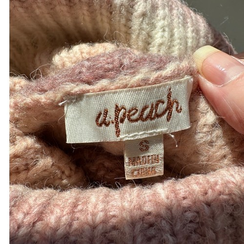 a. peach Cream Peach & Muted Red Striped Turtleneck Crop Sweater S - Picture 8 of 12