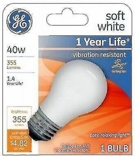 GE 40A15W/CF/CD1-MP 40W White A15 Light Bulb – Medium Base, 355 Lumens, 4-Pack - Picture 3 of 8
