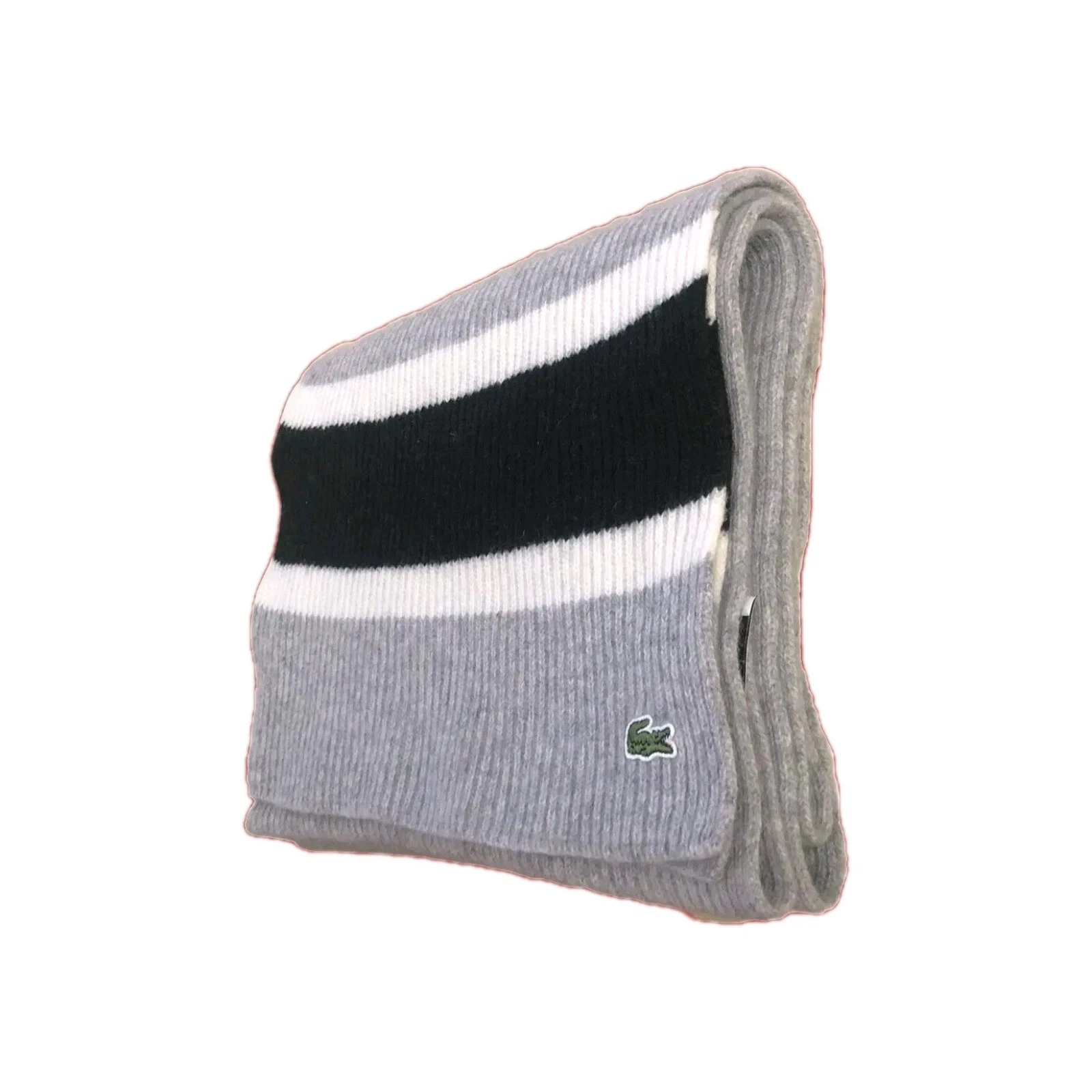 Scarves Men's Accessories: Lacoste Striped Long Scarf 100% Wool Made In France.