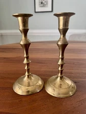 Pair of Vintage 7” Brass Candle Sticks Candle Holders Taper India