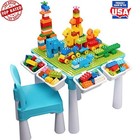 5-in-1 Multi Activity Play Table Set W/ Chair & 128pcs Building Blocks Ages 2 US