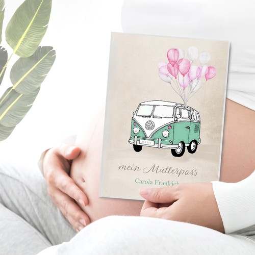 Mutterpasshülle personalisiert Oldtimerbus Hülle Mutterpass Geschenk Schwangere - Bild 4 von 9