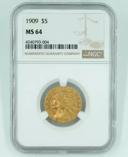 1909 NGC MS64 $5 Gold Indian