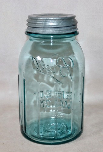 Ball 2L Quart Perfect Mason Ribbed Melon Jar ~ Aqua ~ Zinc Lid 1913 - 1923 22 - Picture 19 of 24