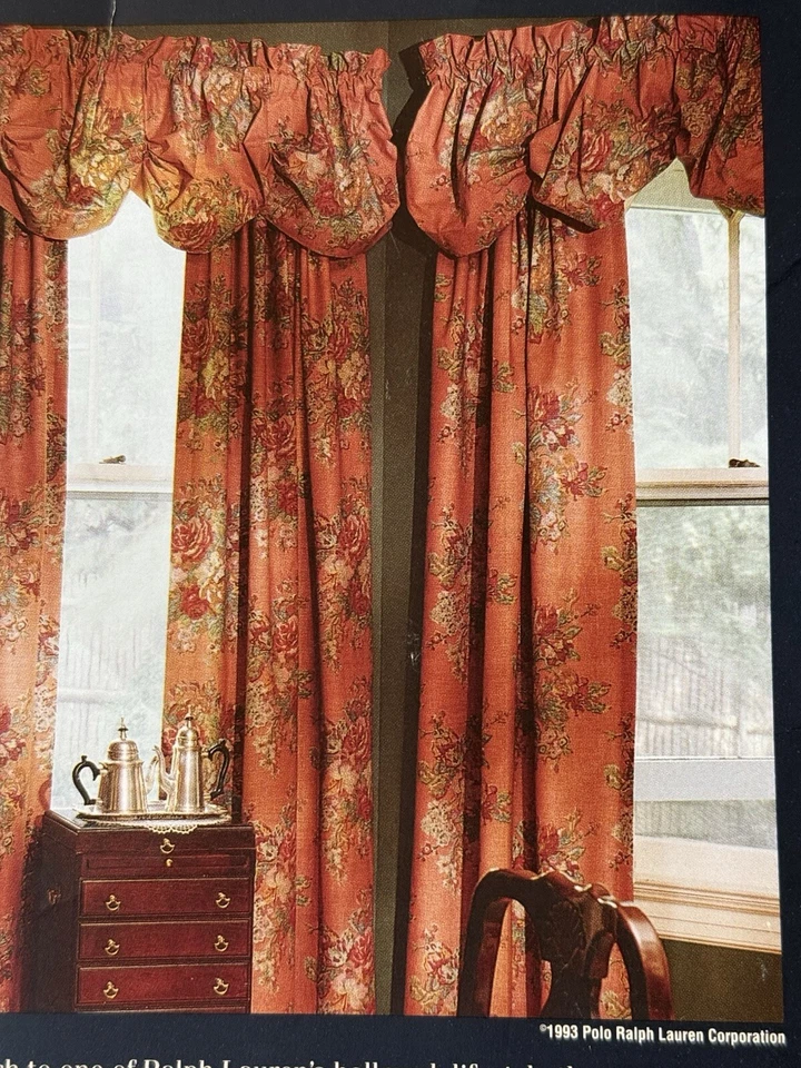 NUEVO *PAR DE CORTINAS RALPH LAUREN Maura Cortinas ROSA Paneles Shabby Flores 84” Corbatas Foto 2 de 4