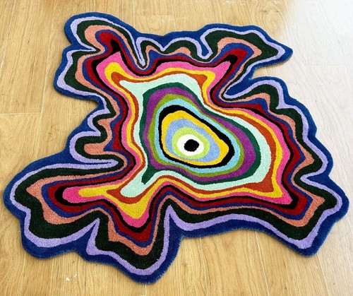 Alfombra de lana moderna arco iris Ameba forma irregular acolchada a mano Newzeland 5x5/6x6 - Imagen 1 de 5