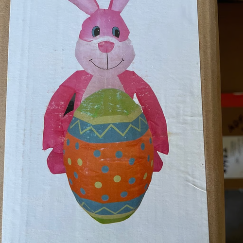 4' PINK EASTER BUNNY HOLDING A DECORATED EGG YARD INFLATABLE - NEW - Picture 2 of 3