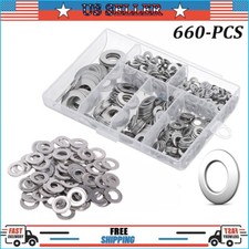 660 Pieces of 304 Stainless Steel Washers Flat Washer Assortment Set Kit 6 Sizes