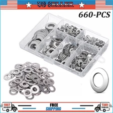 660 Pieces of 304 Stainless Steel Washers Flat Washer Assortment Set Kit 6 Sizes
