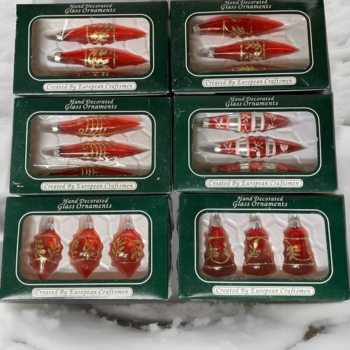 Handverzierte rote Glas Ornamente von europäischen Handwerkern Rumänien Lot 6 Schachteln