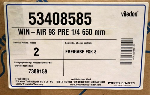 FREUDENBERG 2 Stück VILDEDON Filter 53408585 WIN-AIR 98 PRE 1/4 650mm FSK8 - Picture 7 of 8