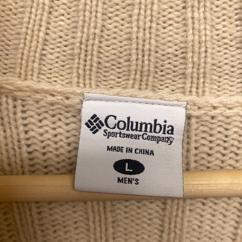 Columbia Sweater Mens Large Cream Fisherman Cableknit Wool Quarter Zip - Picture 5 of 13