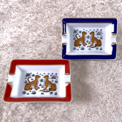 Hermes Paris Mini Ashtray Change Tray Leopard Porcelain Red