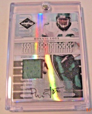 RONNIE LOTT JETS 2008 LEAF LIMITED GAME USED JERSEY