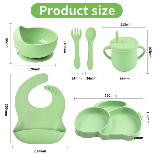 Baby Feeding Set – Silicone Plate, Bowl, Bib, Spoon, Fork & Cup for Weaning - Picture 31 of 31