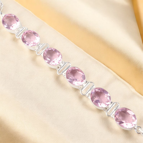Natural Pink Morganite Stone Bracelet Gemstone 925 Sterling Silver Handmade
