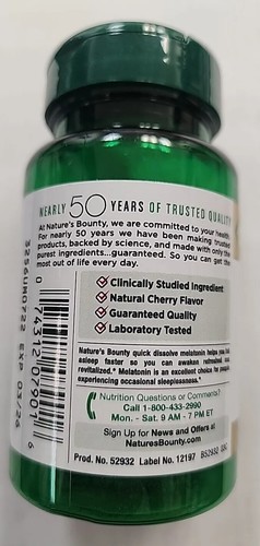 Lot of 2 Nature's Bounty Melatonin 3 mg Quick Dissolve 240 Tablets Exp. 03/2026 - Picture 3 of 5