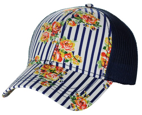 ¡NUEVO! Gorra de béisbol C.C. de malla ajustable para camionero CC con estampado floral y a rayas - Imagen 6 de 13
