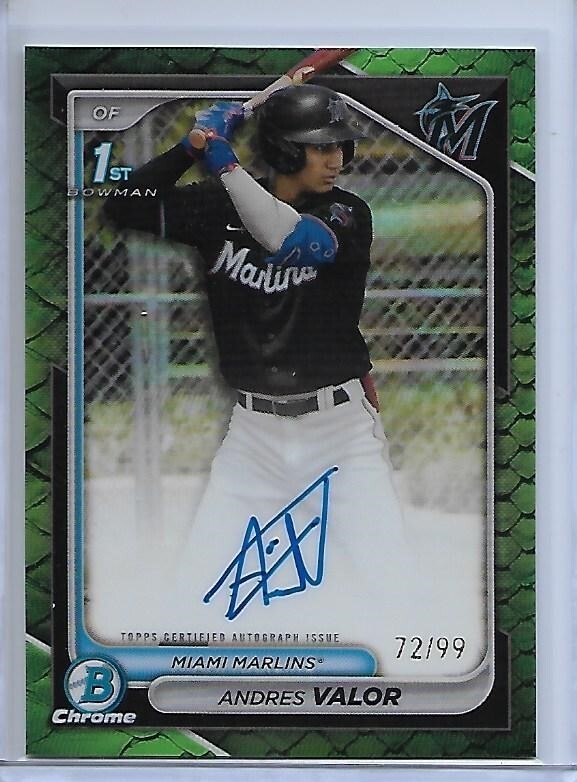 ANDRES VALOR 2024 BOWMAN CHROME GREEN REPTILIAN 1ST BOWMAN AUTOGRAPH #72/99