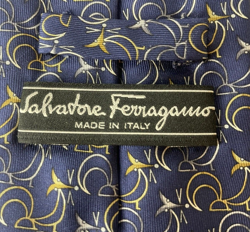SALVATORE FERRAGAMO Whimsical Fox with Whiskers Blue Men's Silk Neck Tie - Picture 6 of 10