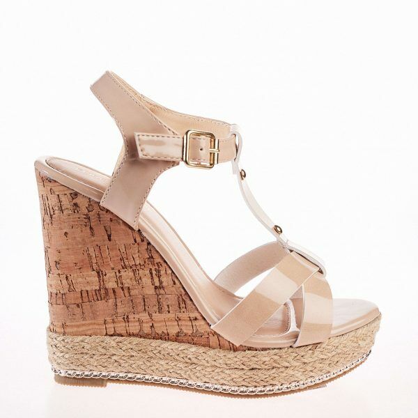 Women's High Heel Wedge Sandal Platform Shoes Black or Beige Espadrille ...