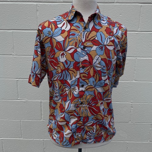 VINTAGE Reyn Spooner Hawaiian Shirt Adult Small Red Blue Floral Mens S Cotton