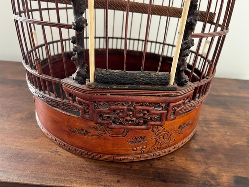 Antiker chinesischer Vogelkäfig aus Holz Bambus Qing Dynastie - Bild 14 von 19