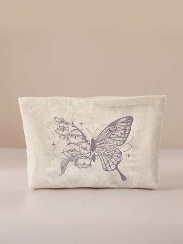 Flower Half Butterfly Pattern Makeup Bag Cosmetic Organizer Toiletries Bag - Picture 2 of 5
