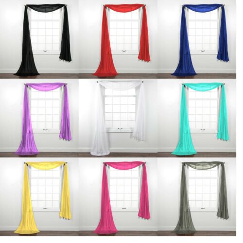 Fully Stitched Sheer Window Scarf Valance Topper Curtain Drapes in Many Colors - Picture 1 of 29