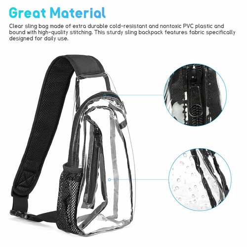 Clear Zip Sling Bag Transparent Stadium Shoulder Crossbody Adjustable Backpack - Bild 12 von 18