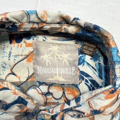 Margaritaville Casual Hawaiian Shirt Mens 2XL Cruise Wear Silk Linen Floral - Picture 8 of 9