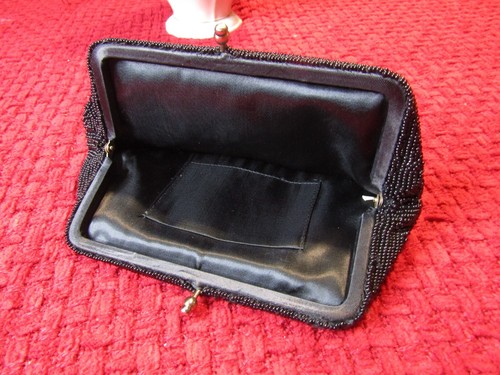 60's -70s Vtg Black Beaded Evening Bag, made in japan - Picture 5 of 5