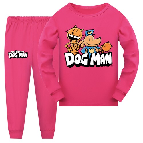 Kids Dog Man Book Youtube Pyjamas Set Sweatshirt T-shirt Tops Pant Pajamas Sets - Picture 12 of 15