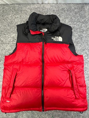 The North Face Nuptse 700 Goose Down Puffer Vest Red Black Mens Medium with Hood - Picture 3 of 12