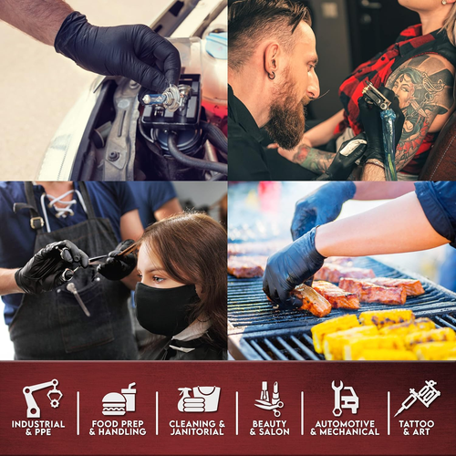 Heavy Duty 6 Mil Black Nitrile Gloves, Disposable Latex&Powder Free, Mechanic, F - Picture 3 of 12