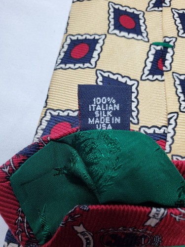 Vtg Tommy Hilfiger 100% Italian Silk Yellow Red Black White Diamond Tie USA Made - Picture 10 of 13