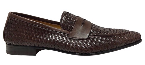 Pigato Mens Woven Brown Leather Handmade Slip On Dress Shoes 38946 Made in Spain - Picture 2 of 5