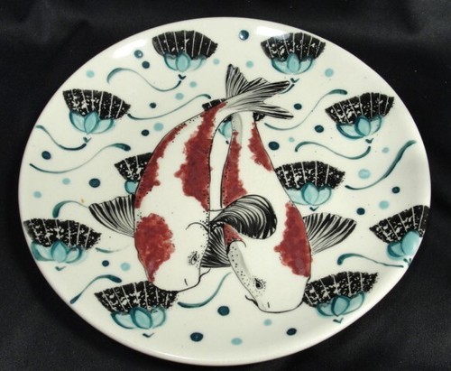 Vintage Mei Ming Santa Fe Kunstkeramik 9" Teller mit Fisch 1986 signiert - Bild 1 von 4