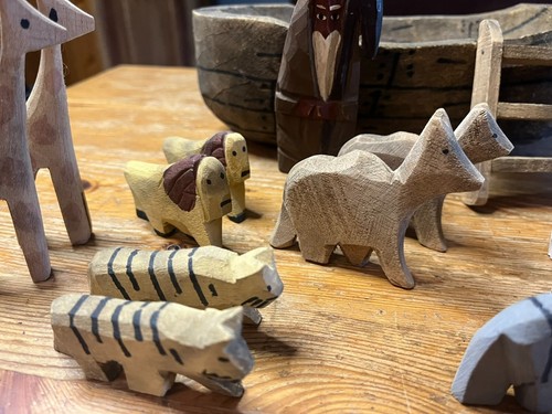 Vintage Arche Noah handgeschnitzt Holz Volkskunst primitive Tiere 18 Stück Set - Bild 4 von 16