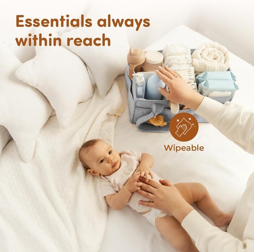 Baby Diaper Caddy Organizer Bag, Portable Soft Sherpa Nursery Basket, Grey - Picture 4 of 8