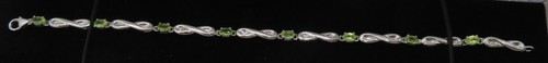 Sterling silver & peridot vintage Art Deco antique eternity bracelet - Picture 3 of 17